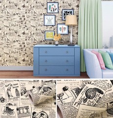 Self-Adhesive Vintage Newspapaer Wall Paper Drawer 17.7″W x 117″L, Beige