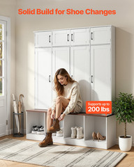 59 in Hall Tree w/ Bench Shoe Cabinet Storage Hooks Entryway White