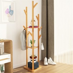Solid Bamboo Hall Tree 10 Hook Clothes Coat Rack 3Tier Corner Home Garment Shelf
