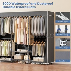 960 LBS Portable Wardrobe Closet Clothes Rack Storage Organizer with Cover Grey