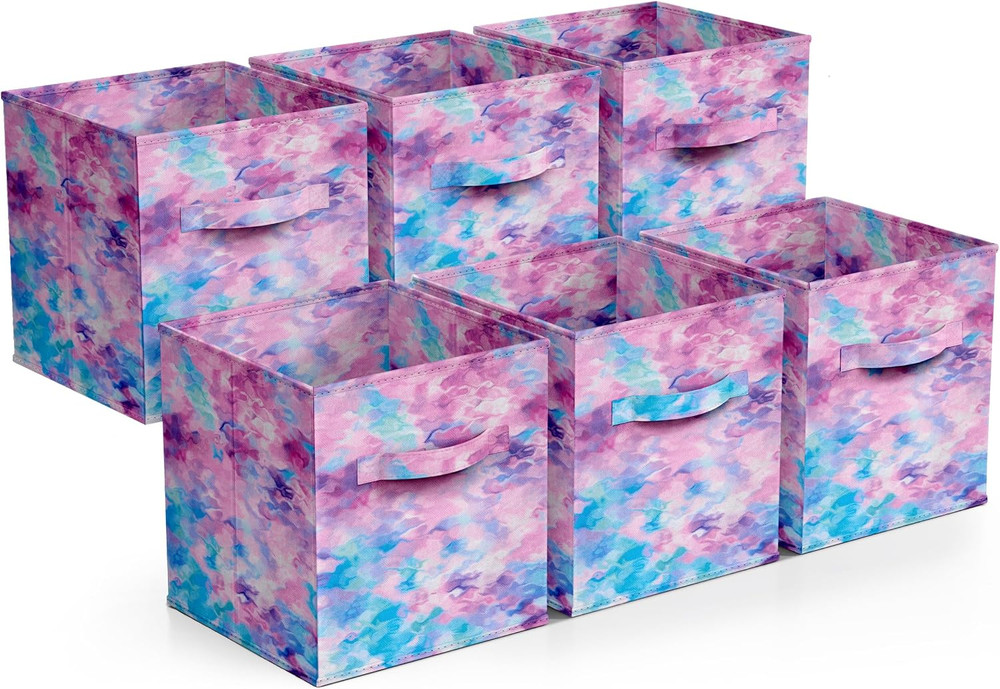 Tie Dye Fabric Storage Cubes – 6 Collapsible Bins for Organizing & Toys