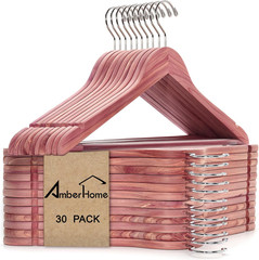 30 Pack Cedar Coat Hangers, Wooden Suit Hangers with Non-Slip Pant Bar, Cedar Ha