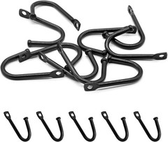 10pcs Black Metal J Hooks – Wall Mounted Hangers for Coats, Bags & Keys