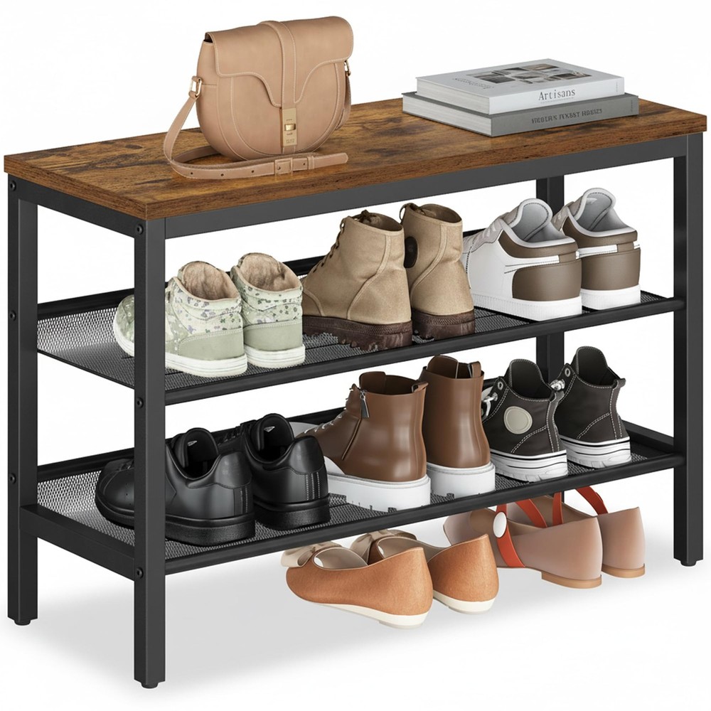 3 Tier Shoe Rack Bench, One Piece Shelves, Shoe Storage Organizer with Raised…