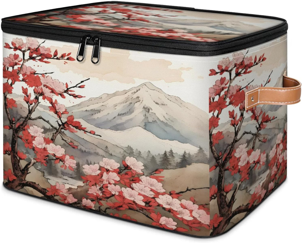 Cherry Blossom Storage Bins with Zipper Lid – Foldable Clothes Organizer