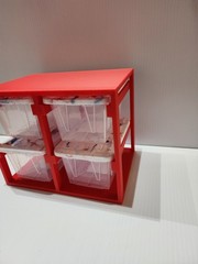 4 x Lowe’s Teeny Tote Mini Totes New, Clear Tye Dye Lids W/ 3D Printed Red Rack