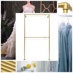 Industrial Pipe Clothes Rack Iron Garment Bar Closet Storage Gold Wall Mounted