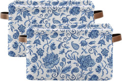 Foldable Blue White Floral Storage Baskets – 2 Pack for Laundry & Toys