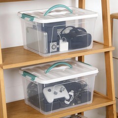 14 Quart Clear Storage Bins Latching Lid Green Handle Organizing Container Box