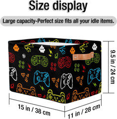 Collapsible Game Controller Storage Basket for Toys & Clothes, 15″x11″x9.5