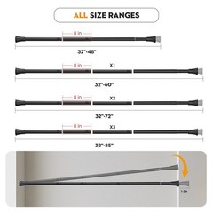 No Drilling Closet Rods for Hanging Clothes, Adjustable 32-85 in