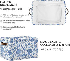 Foldable Blue White Floral Storage Baskets – 2 Pack for Laundry & Toys