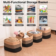 4 PCS Woven Cotton Rope Storage Baskets 12.5×9.1×7.9 Inch Gradient Black