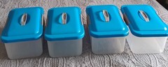 Lot of 4 Sterilite 1894 Blue Show Offs Storage Totes Hinge Handle Lid 14x9x6