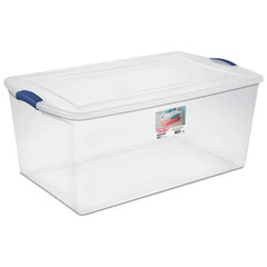 105 Qt. Clear Plastic Latching Box Storage Container Blue Latches with Clear Lid