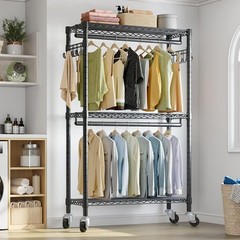 3-Tier Heavy Duty Garment Rack Large Clothes Rack Freestanding Clothing Shelves