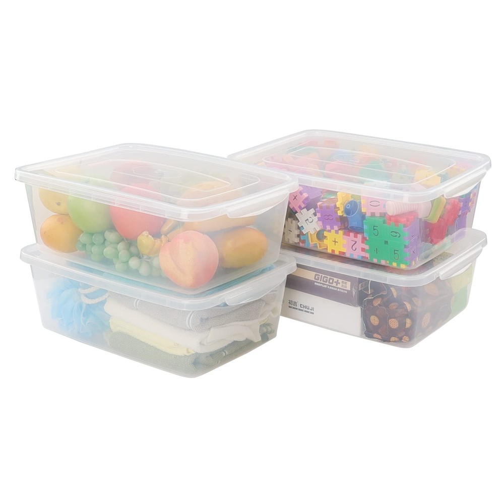 4 Packs 14 Quart Clear Latching Box, Plastic Storage Bin with Lid