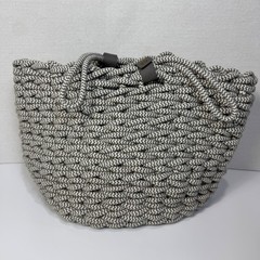 Project 62 Coiled Rope Basket Tote Fishtail Weave Gray White Faux Leather Accent
