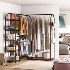 Tribesigns L Shape Corner Clothes Garment Rack w/ Storage Shelves & Hanging Rods