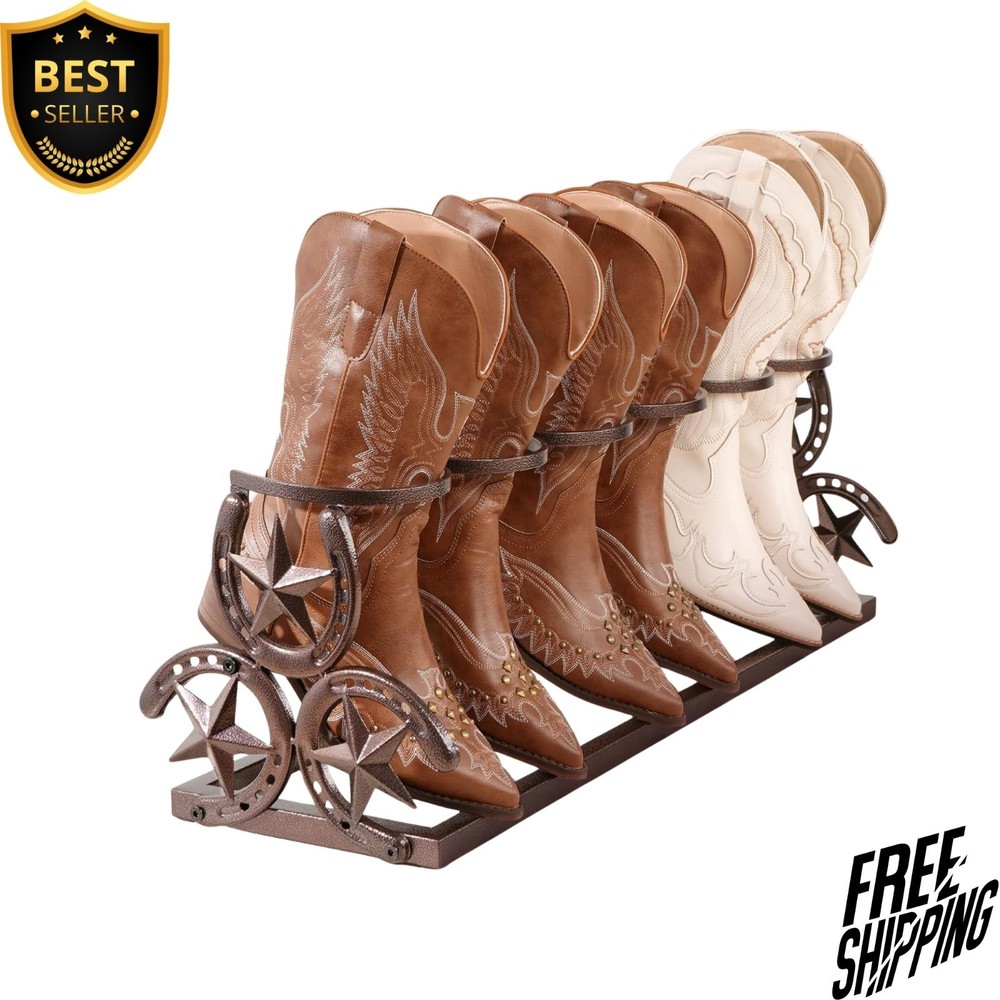 NEW 3 Pair Boot Rack Adjustable Freestanding Metal Cowboy Boot Organizer
