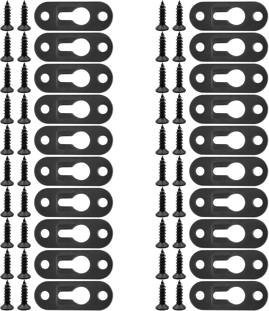 20PCS Black Metal Keyhole Hanger Plates with Screws 1.31″ Spacing Picture Mirror