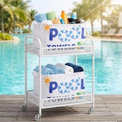 2Pcs Pool Towel Storage Basket Bin and Organizer, Large Sunscreen Storage Basket