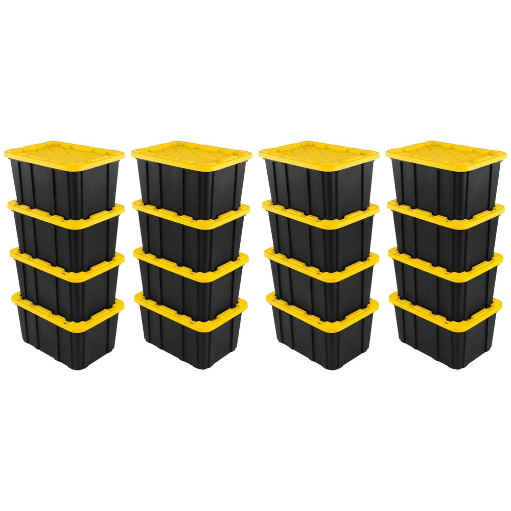 Sterilite 27 Gallon Industrial Stackable Storage Tote Lidded Containers, 16 Pack