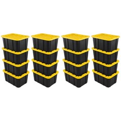 Sterilite 27 Gallon Industrial Stackable Storage Tote Lidded Containers, 16 Pack