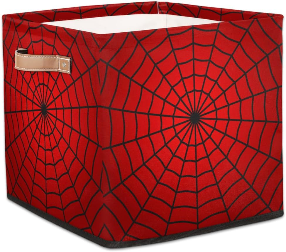 Red Spider Web Storage Cubes – Collapsible Baskets for Kids Toys & Decor