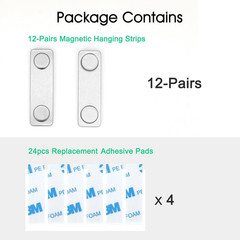 12-Pairs Magnetic Picture Hanging Strips, Magnetic Fixator Removable and Damage
