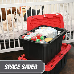 Hyper Tough 12 Gallon Storage Bin w/ Snap Lid, Black/Red Heavy Duty Container