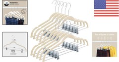 10 Pack Ivory Velvet Hangers with Clips – No Slip Space-Saving Closet Solution