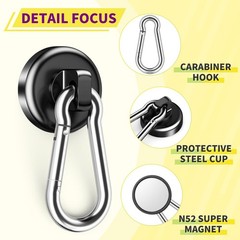 Heavy Duty Magnetic Hooks 80LBS, Neodymium with Swivel Carabiner, 10 Pack for Ho