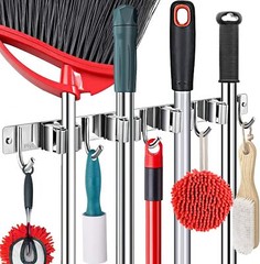 Metal Broom Mop Holder Wall Mount Slidable Stainless Steel Wall Organizer Garage