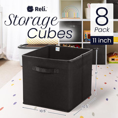 Black Fabric Storage Cubes 8 Pack – 11×11 Collapsible Organizer Bins