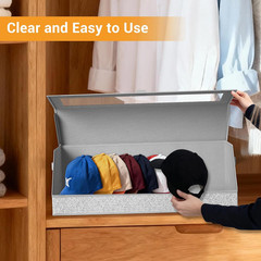 Baseball Cap Organizer – 2 Pack Storage with Clear Lid, Holds 24 Caps, Grey