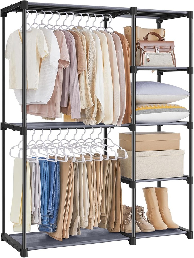 SONGMICS Portable Closet, Freestanding Clothes Rack with Shelves, Black