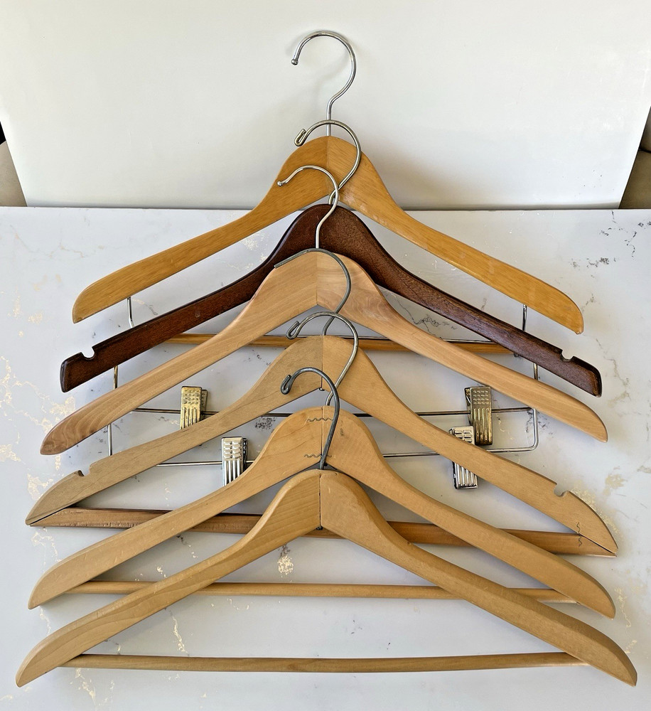 6 Wooden Hangers for Coat Jacket, Swivel Hook