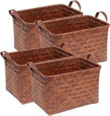 4-Pack Brown Wicker Storage Baskets , 15×10.5×9.5 inch Laundry & Organizer Bins,