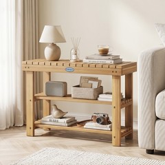 3-Tier Solid Wood Shoe Rack Bench Free Standing Shoe Organizer w/Slatted Shelves