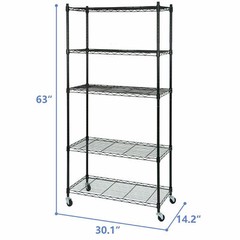 5-Tier Shelves Wire Unit Rack Storage Rolling with 4 Wheel Casters Indoor