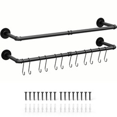 Industrial Pipe Clothes Rack Wall Mounted Set of 2, 38.4 inches Heavy Duty Iron
