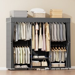 960 LBS Portable Wardrobe Closet Clothes Rack Storage Organizer with Cover Grey