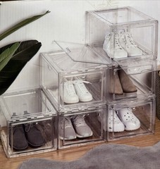 Shoe Box Storage Organizer, Stackable, Clear 4 Pack, New, Damaged Open Box