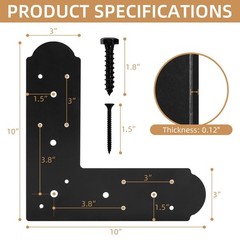 10×10 Inch Black L Shape Steel Flat Bracket Fixing Mending Plate 2 PCS