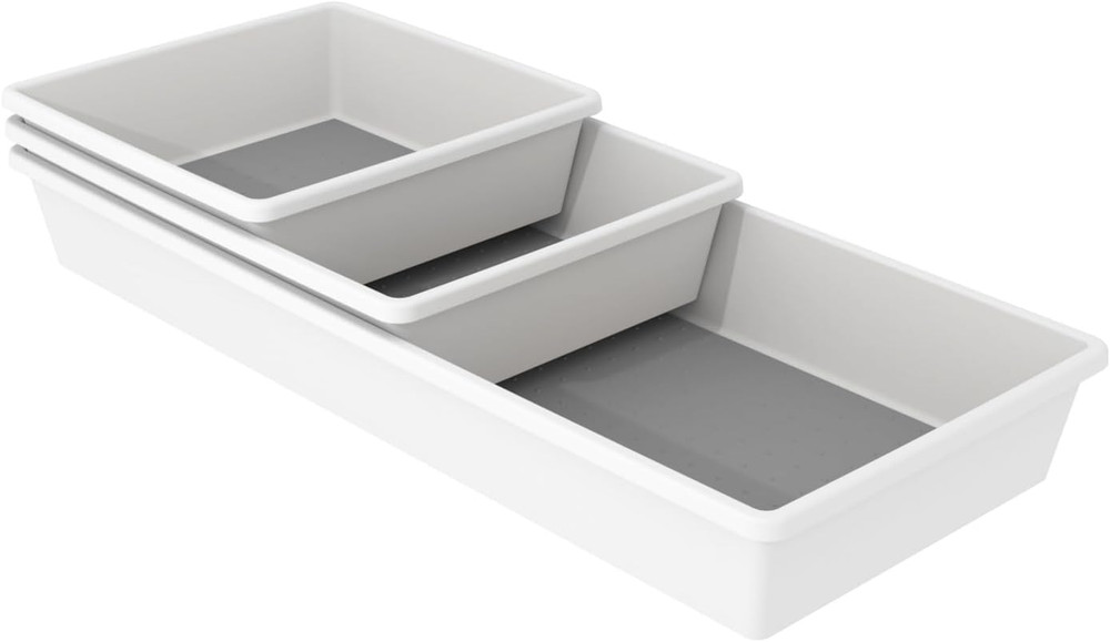 Set of 3 White Drawer Organizers – (1) 6X6.25, (1) 6.25X9.25, (1) 6.25X15.75 – I