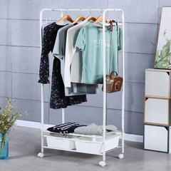Wheeled Clothes Rack Garment Coat Jacket Shelf Stand Rack w/ 8 Hooks Easy Moving