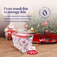 HOMZ 112-Quart Holiday Clear Plastic Ornament Storage, Red/Green, 2 Pack