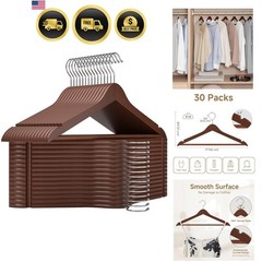 Durable Wooden Hangers 30 Count – Elegant Walnut with Secure Double Notches