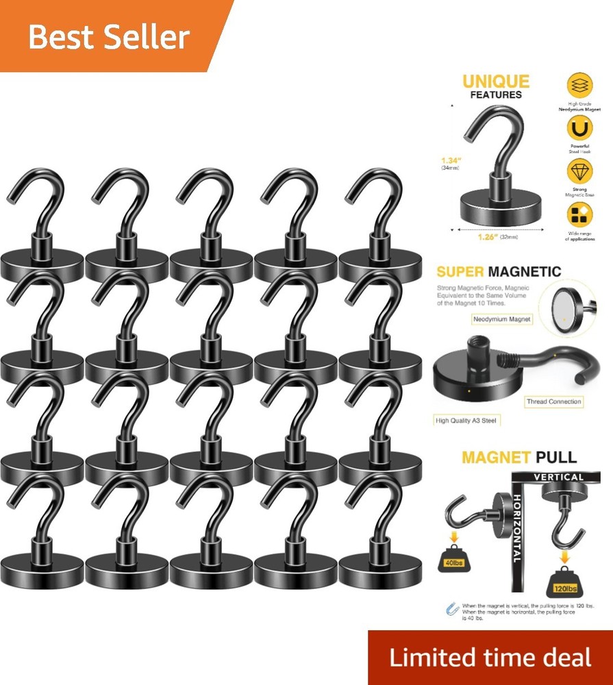 Industrial Grade Neodymium Magnetic Hooks – 120 LB Strength for Home & Office